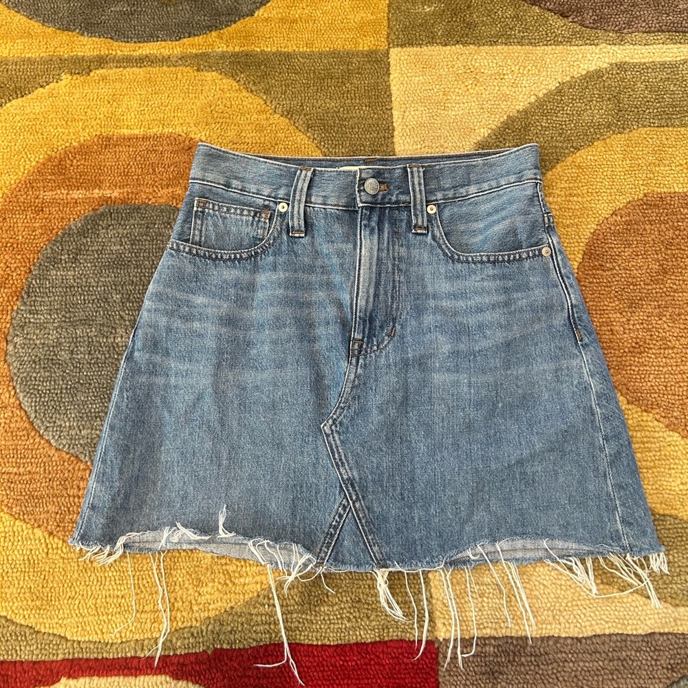 Madewell Rigid Denim A-Line Denim Jean Mini Skirt High Rise Frayed Size 25 Waist